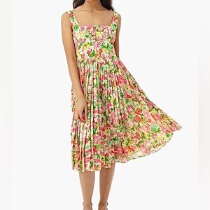 NWT Tuckernuck Fiora Floral Pleat Dress Midi Size 4 Small Colorful Garden Party
